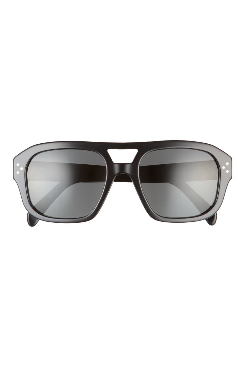 55mm Aviator Sunglasses, Main, color, SHINY BLACK / SMOKE