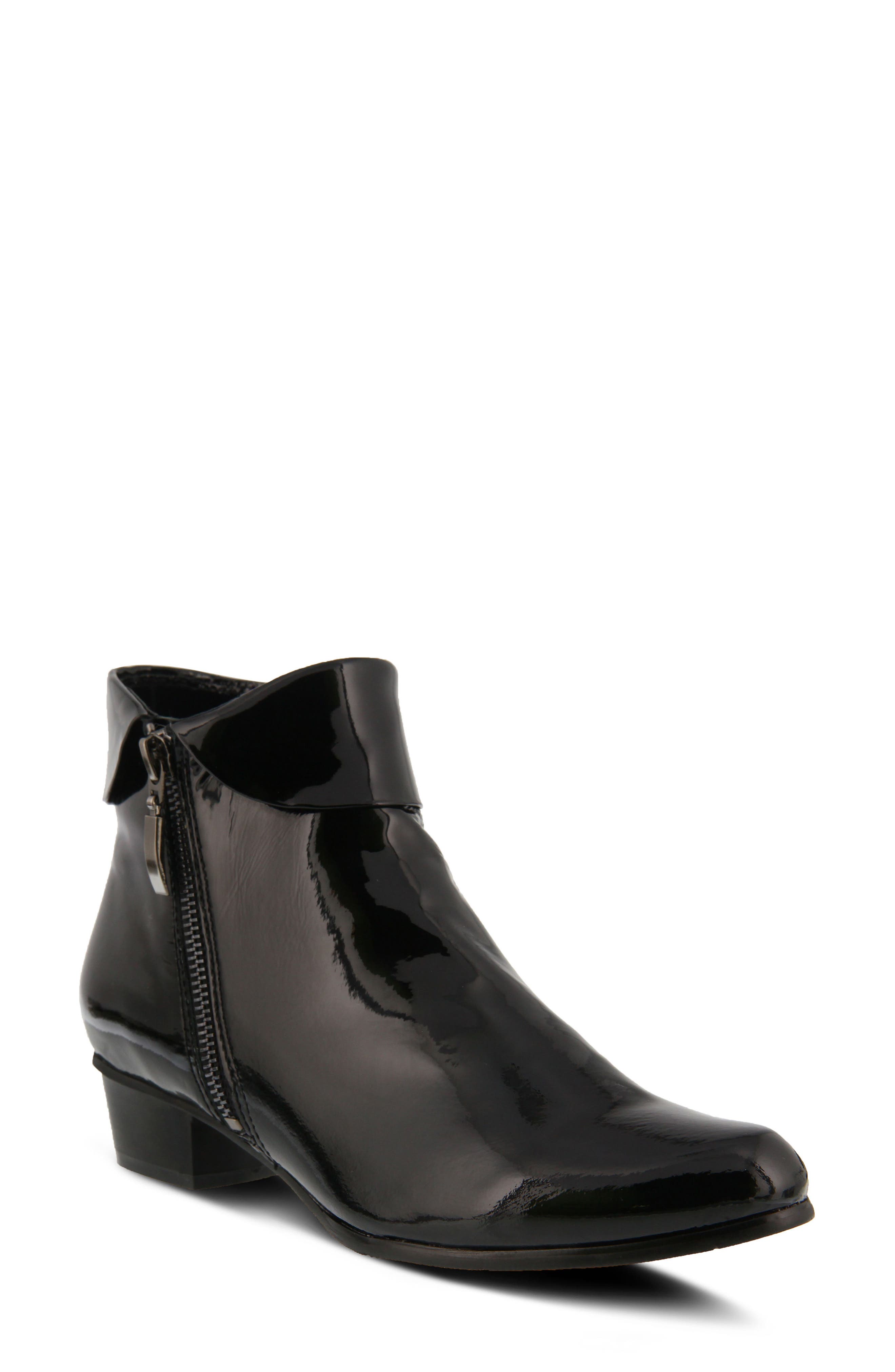 Spring Step Stockholm Foldover Cuff Bootie, Main, color, Black Patent Leather