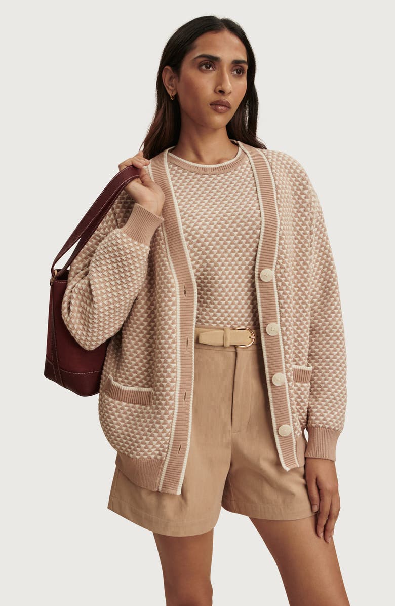 Varley Tarran Longline Cotton Boyfriend Cardigan, Alternate, color, Light Taupe