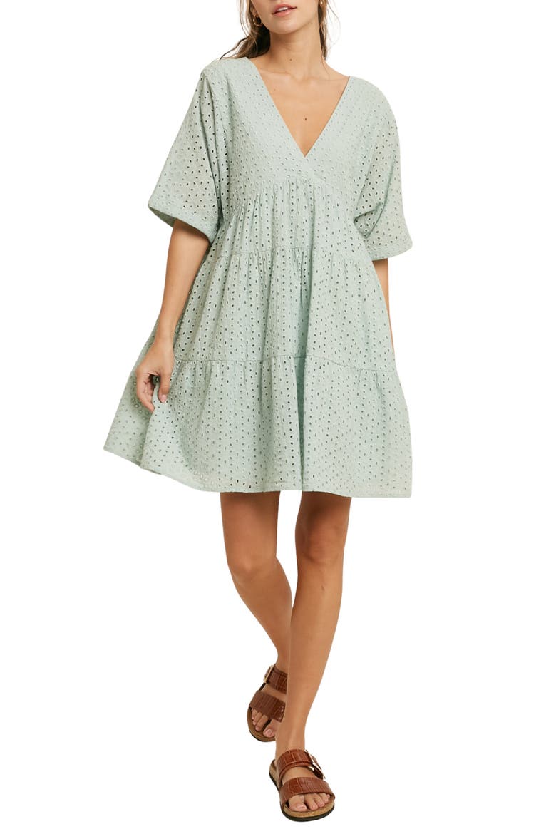 Eyelet Short Sleeve Dress, Main, color, AQUA