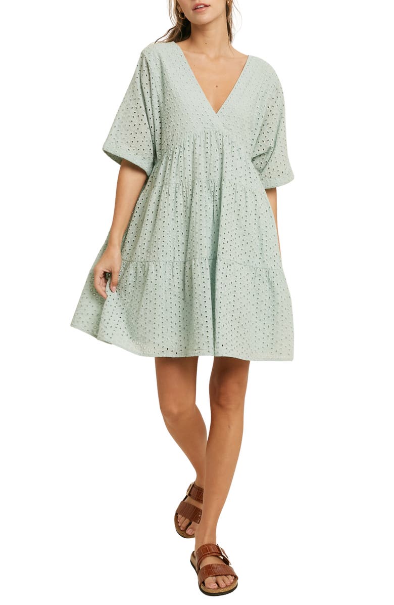 WISHLIST Eyelet Short Sleeve Dress, Main, color, Aqua