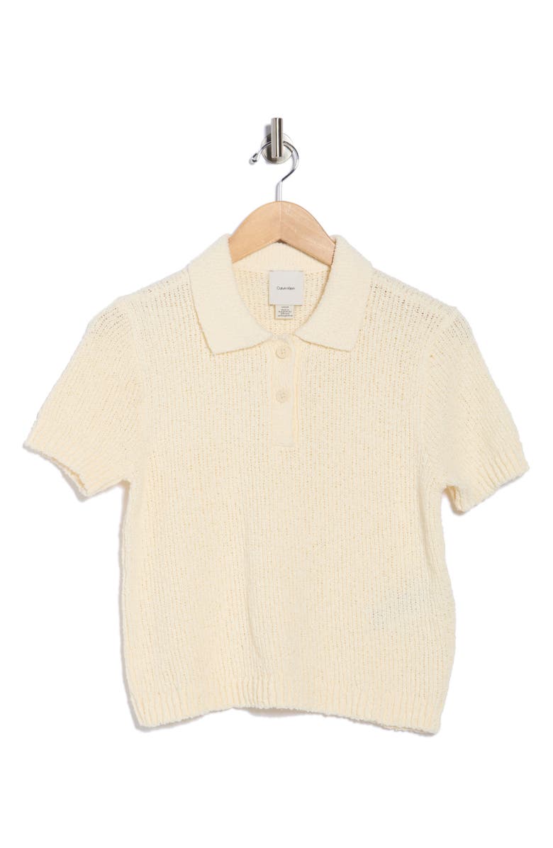 Calvin Klein Open Stitch Cotton Blend Polo, Alternate, color, Antique White