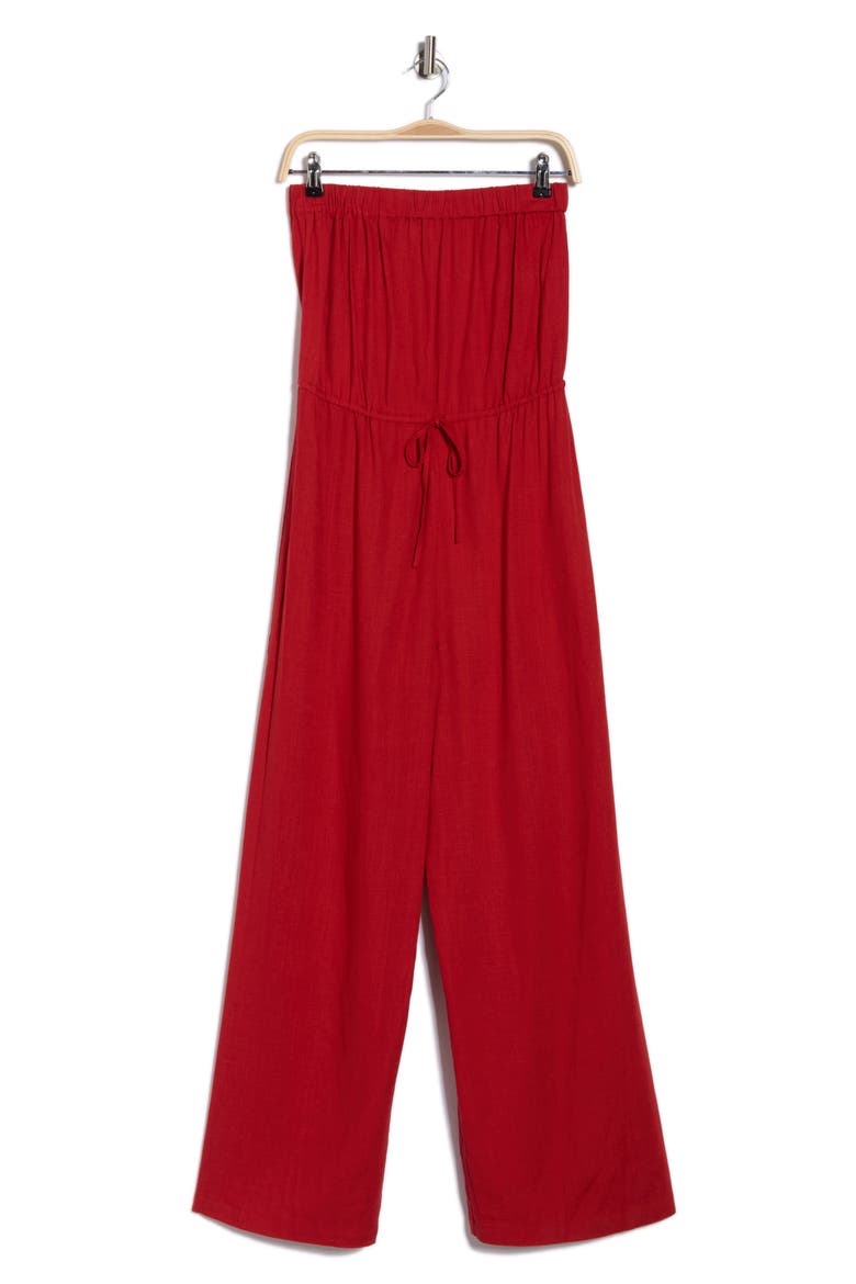 Strapless Wide Leg Cover-Up Jumpsuit, Alternate, color, RED FALLS