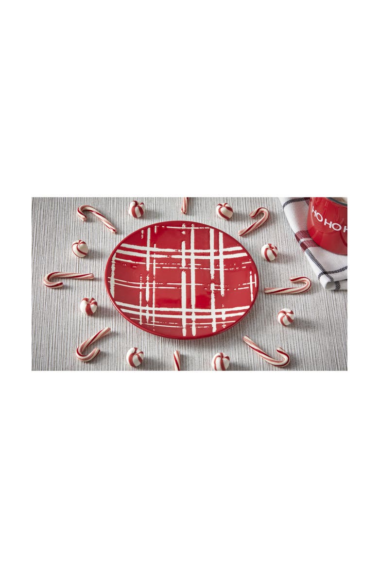 Red Plaid Ceramic Appetizer Plate Dishwasher Safe Dining, Alternate, color, Red