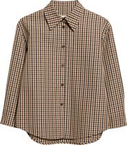 Jil Sander Classic Check Three-Quarter Sleeve Crop Button-Up Shirt