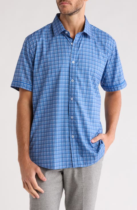 Check Print Short Sleeve Button-Up Shirt