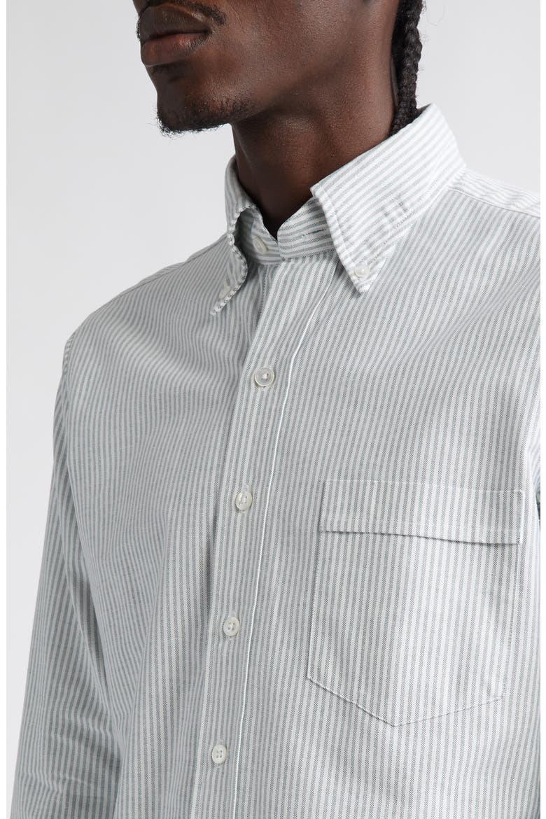 Ticking Stripe Oxford Button-Down Shirt, Alternate, color, GREEN