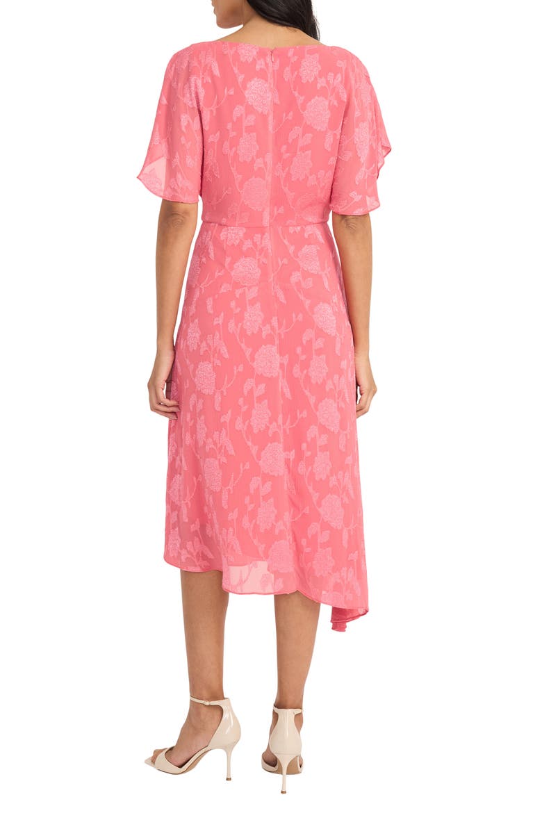 Floral Jacquard Asymmetric Midi Dress, Alternate, color, RAPTURE ROSE