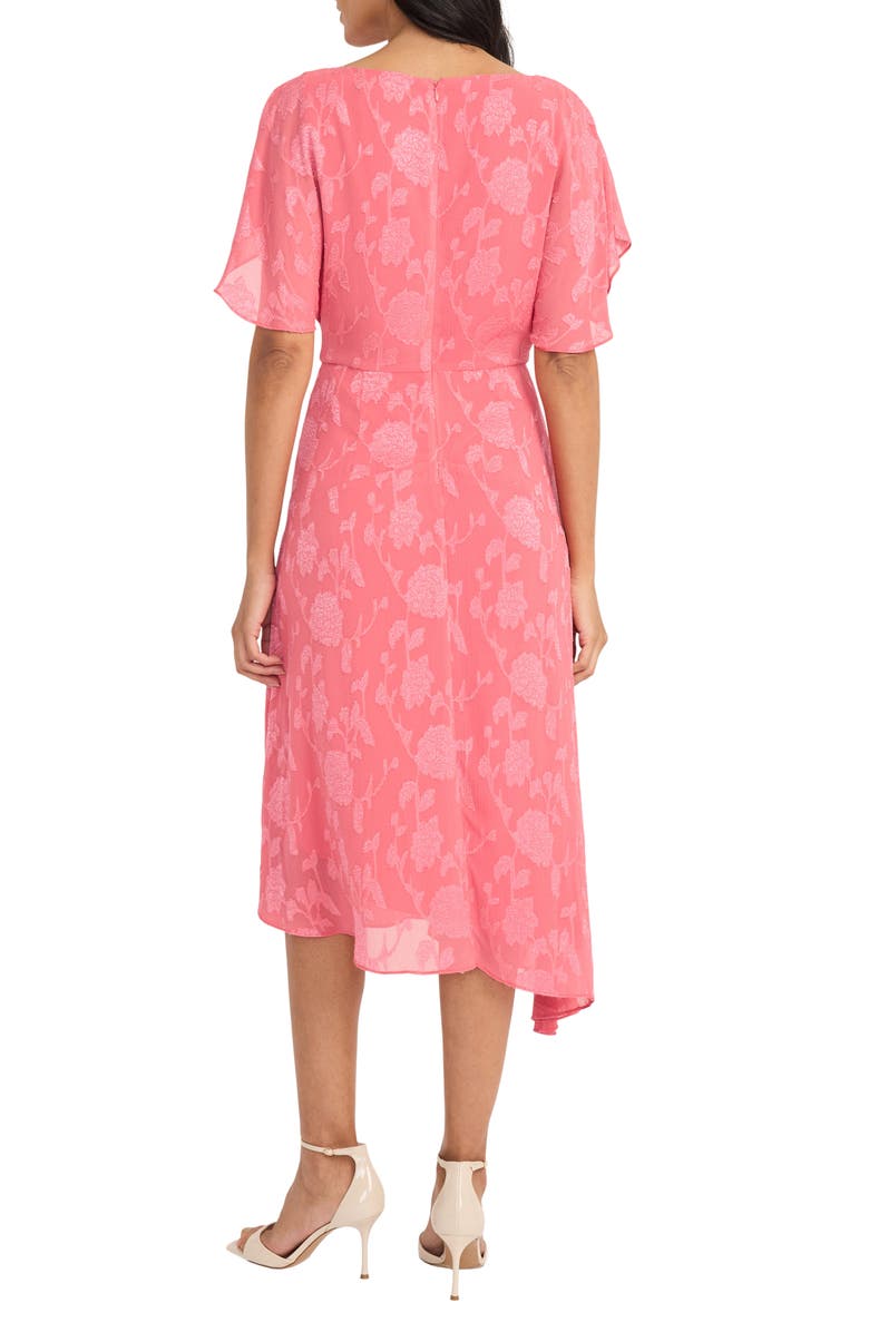 Maggy London Floral Jacquard Asymmetric Midi Dress, Alternate, color, Rapture Rose