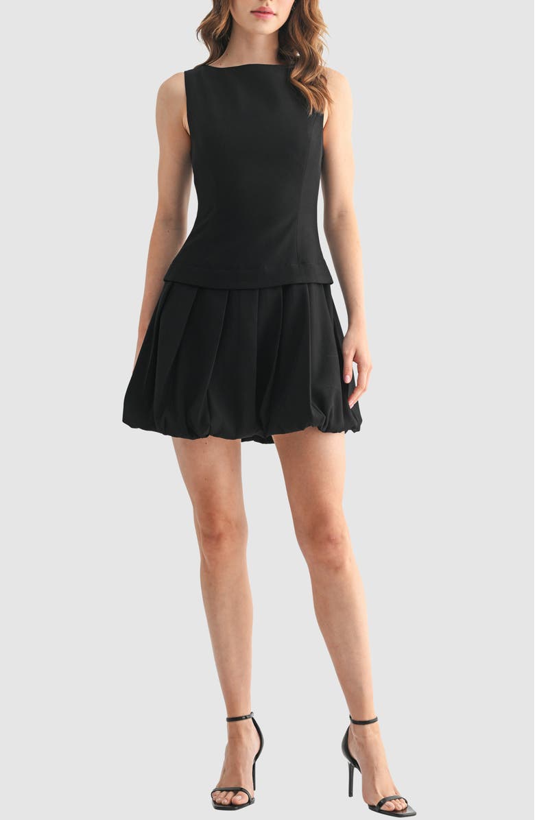 Lush Sleeveless Bubble Hem Minidress, Main, color, Black