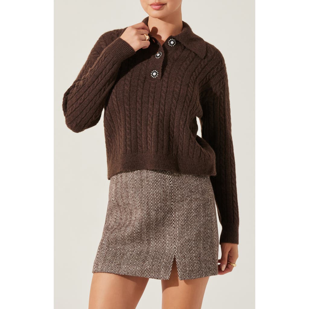 Shop Astr The Label Jewel Button Cable Polo Sweater