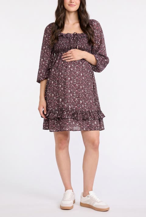 Smocked Babydoll Long Sleeve Mini Dress