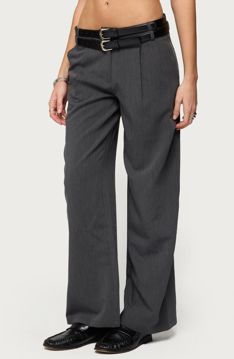 EDIKTED Andy Double Belt Low Rise Straight Leg Pants, Alternate, color, Gray-Melange