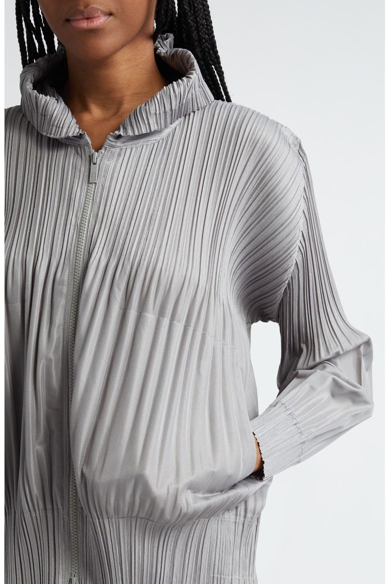Pleated Zip Front Hoodie, Alternate, color, COOL GRAY