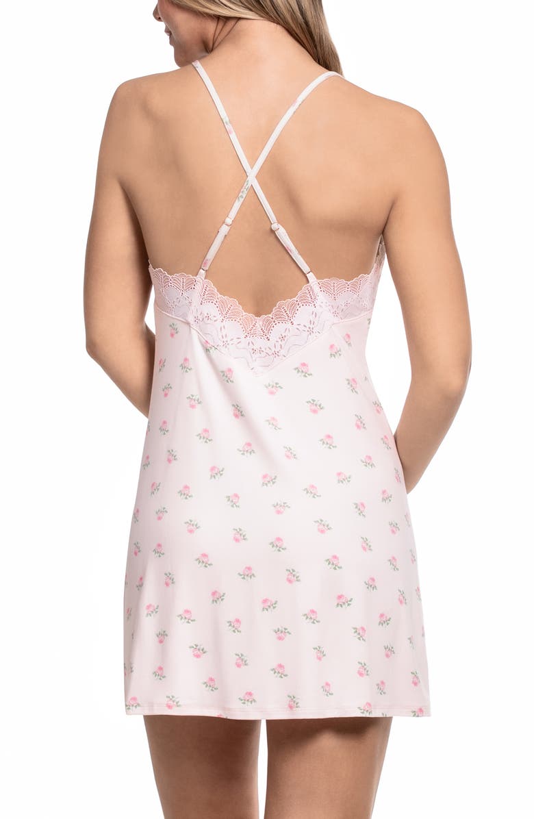 In Bloom by Jonquil Sevilla Lace Trim Print Chemise, Alternate, color, Quartz Pink