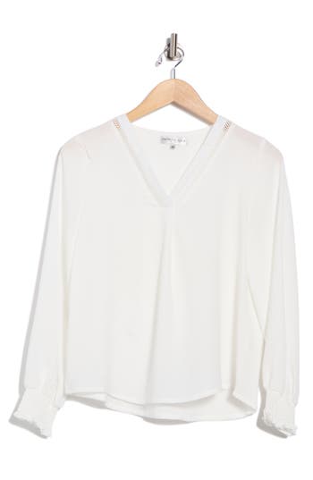 Patrizia Luca Needle Lace V-neck Top In White