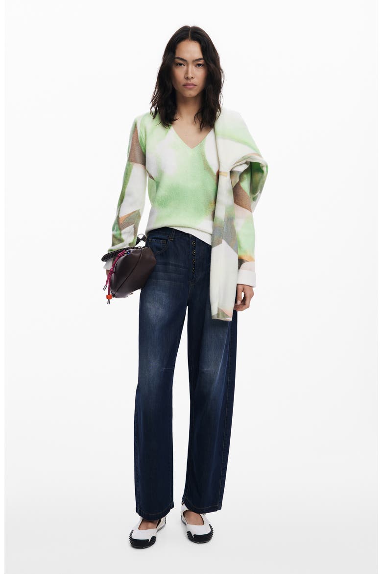Exposed Button Fly Barrel Leg Jeans, Alternate, color, DARK BLUE