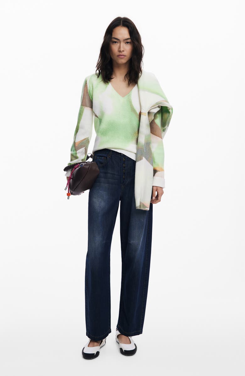 Desigual Exposed Button Fly Barrel Leg Jeans, Alternate, color, Dark Blue