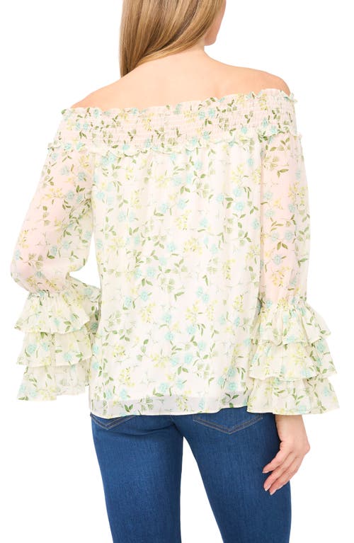 Cece Floral Off The Shoulder Ruffle Top In New Ivory