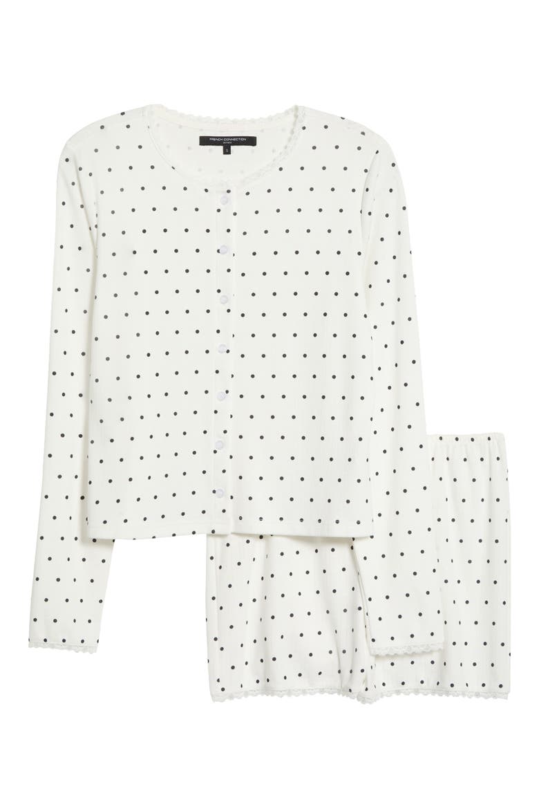 Print Pointelle Knit Short Pajamas, Alternate, color, WHITE/ BLACK DOT