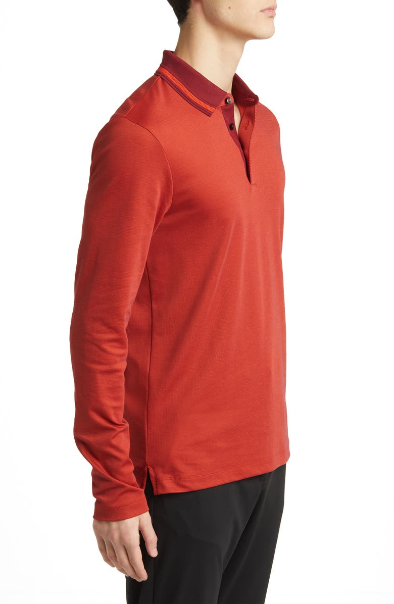 BOSS Pleins Long Sleeve Polo, Alternate, color, Dark Red