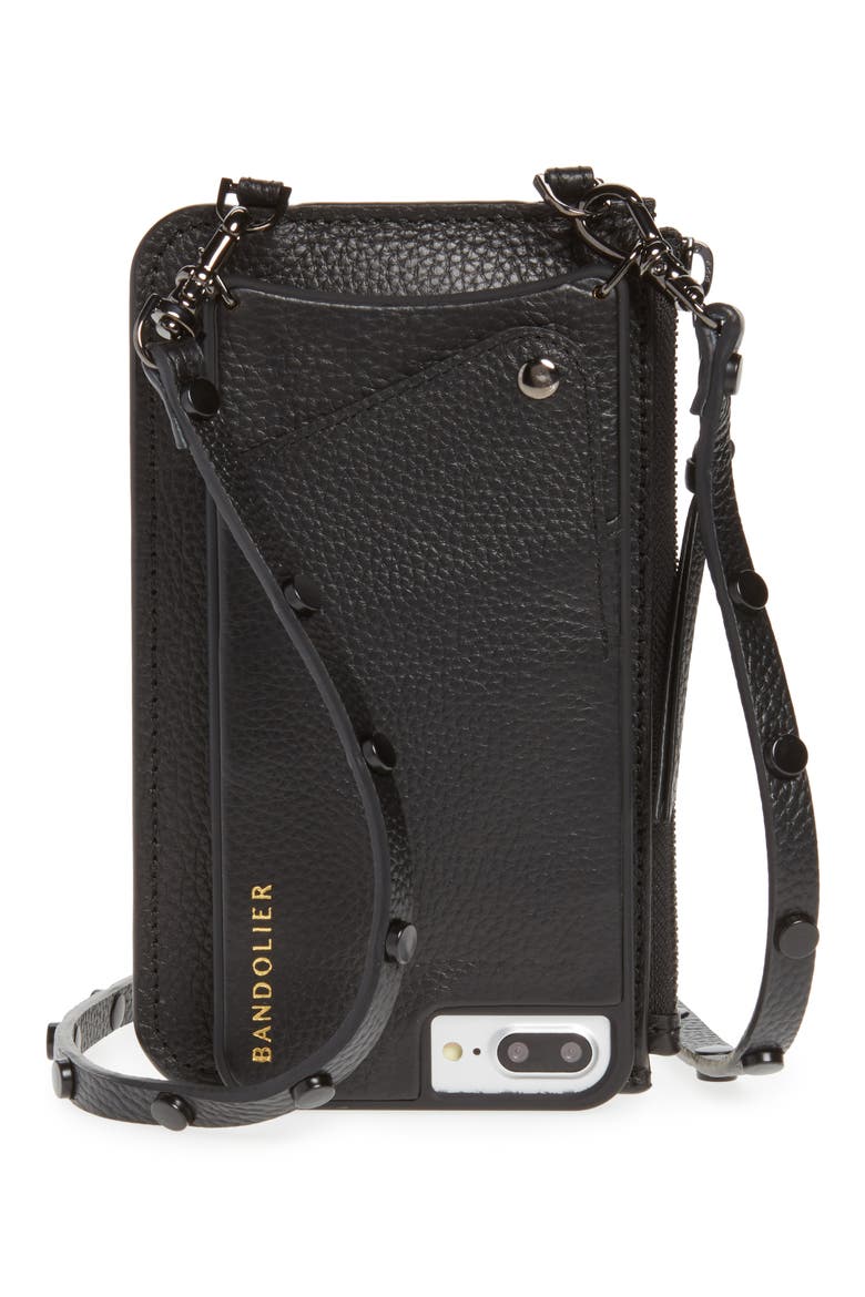 Jane Leather iPhone 7/8 & 7/8 Plus Crossbody Case, Main, color, BLACK/ PEWTER