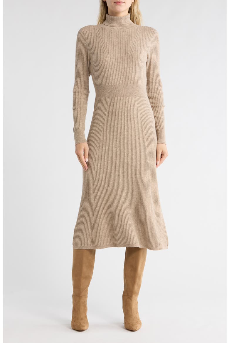 Diana Long Sleeve Wool Turtleneck Sweater Dress, Main, color, LIGHT TAUPE MELANGE