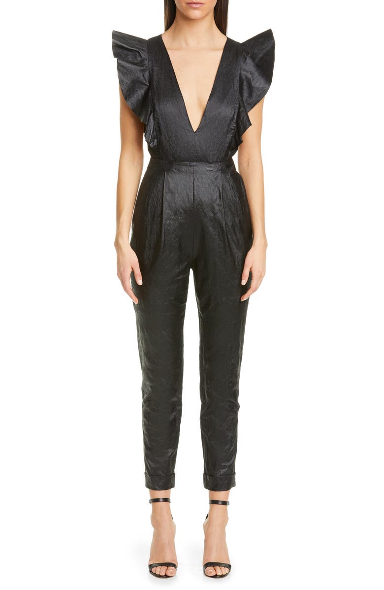 Philosophy Di Lorenzo Serafini Flounce Laminated Cotton Jumpsuit, Main, color, 