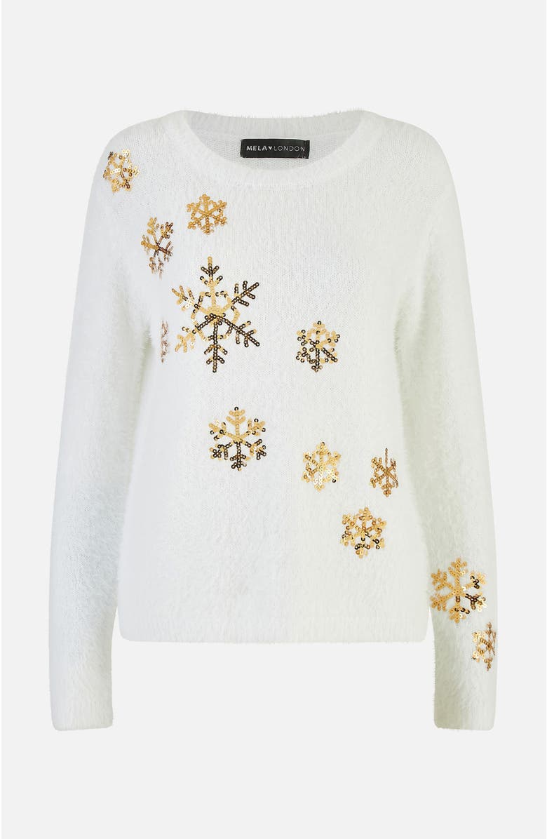 Yumi Sequin Snowflake Fluffy Sweater, Alternate, color, Ivory