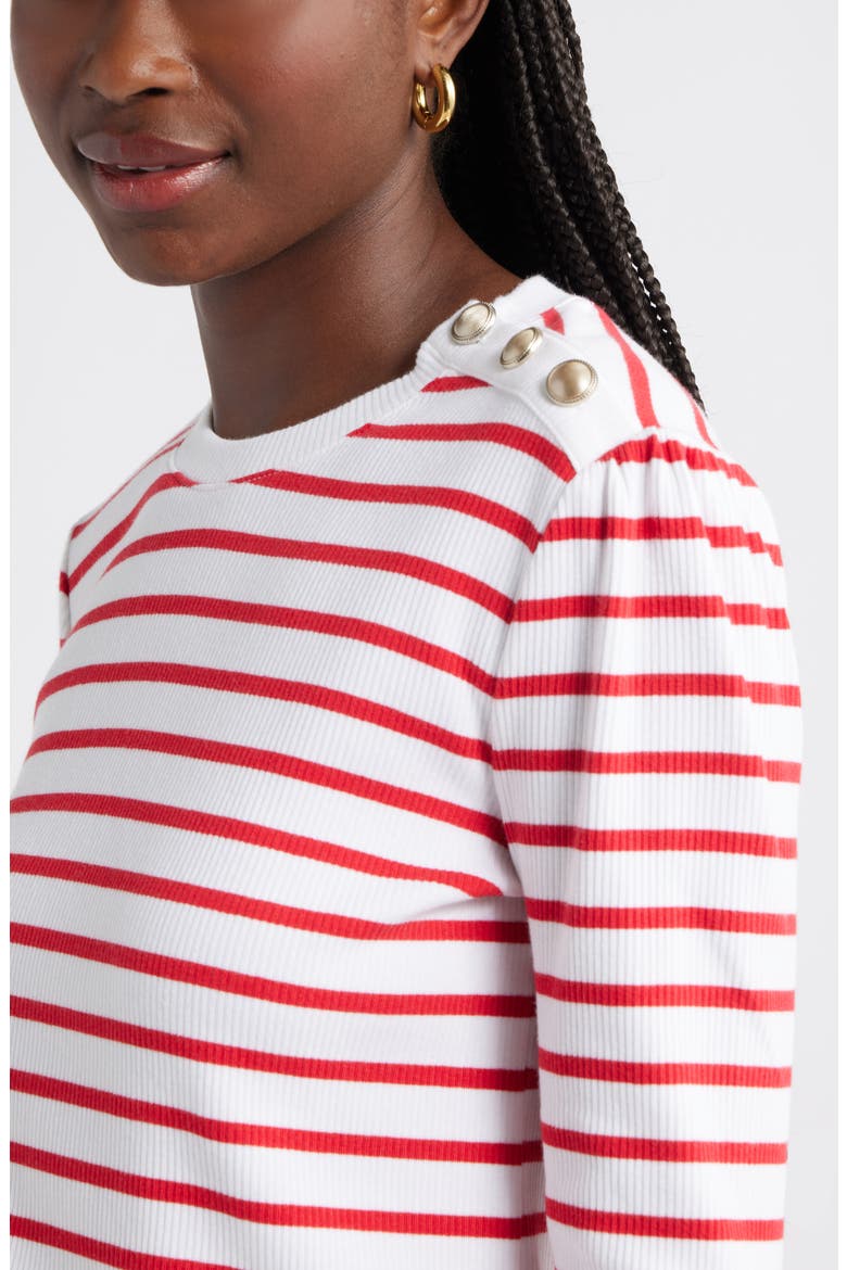 Stripe Button Shoulder Long Sleeve Rib T-Shirt, Alternate, color, WHITE- RED JOSEPHINE STRIPE