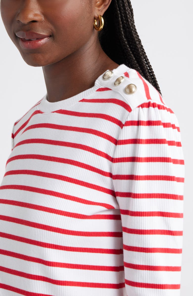 Caslon<sup>®</sup> Stripe Button Shoulder Long Sleeve Rib T-Shirt, Alternate, color, White- Red Josephine Stripe