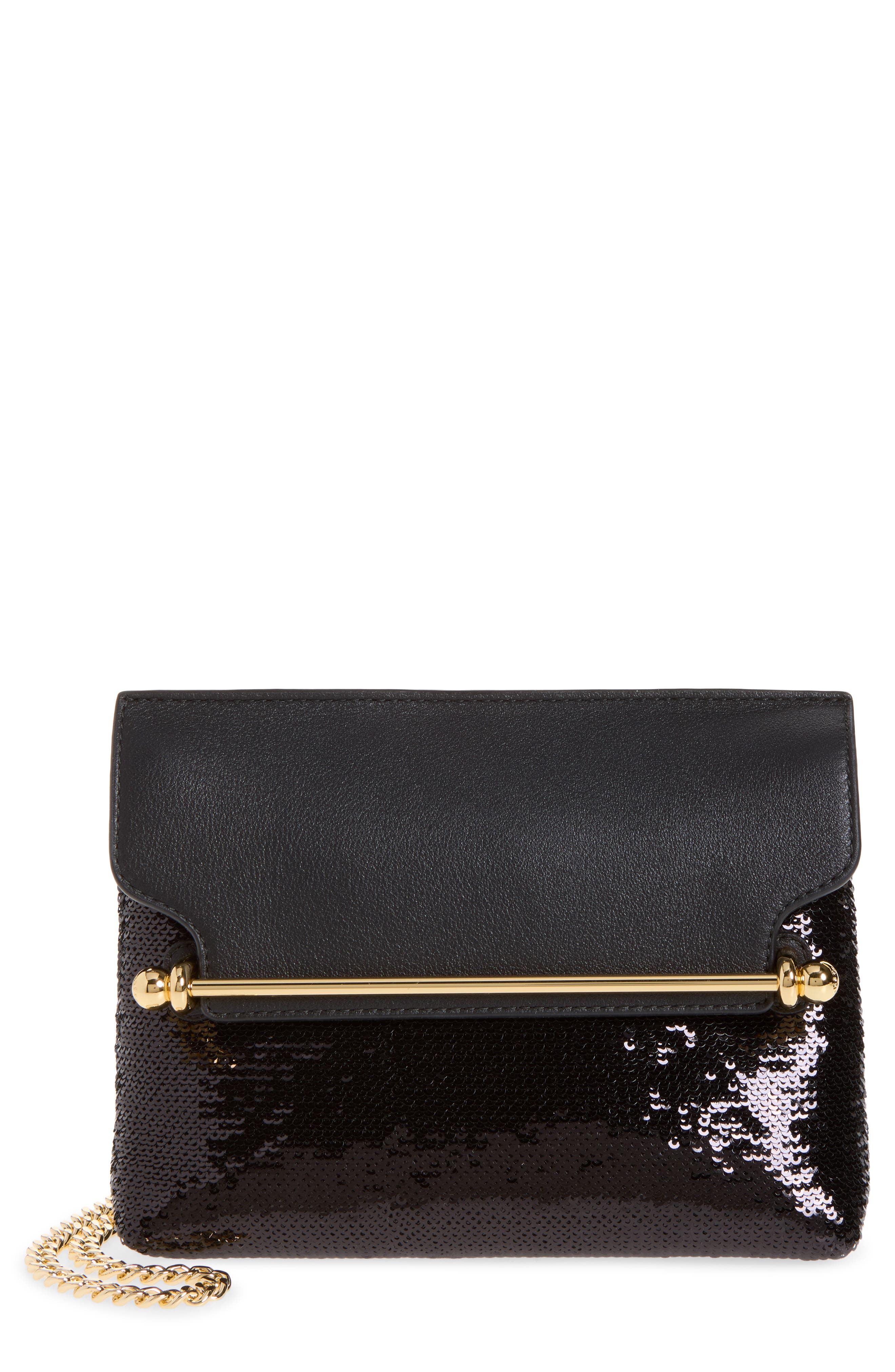 Mini Stylist Sequin & Leather Crossbody Bag, Main, color, BLACK