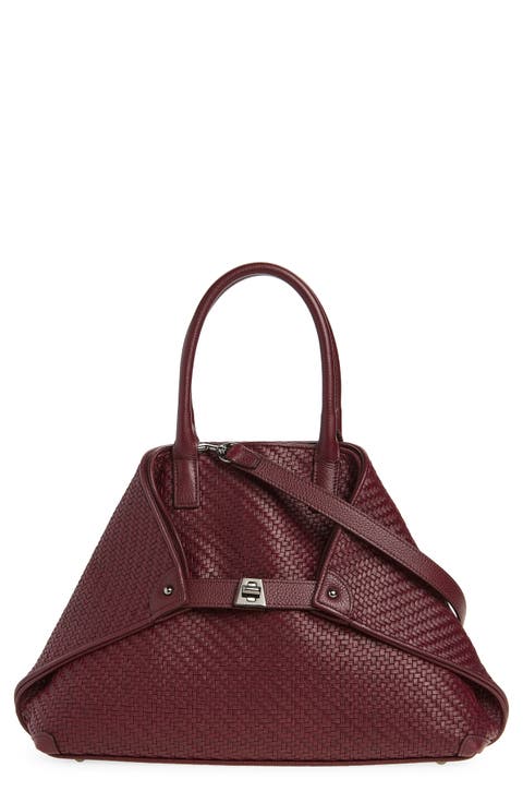 Ai Small Plaid Braided Leather Top Handle Tote