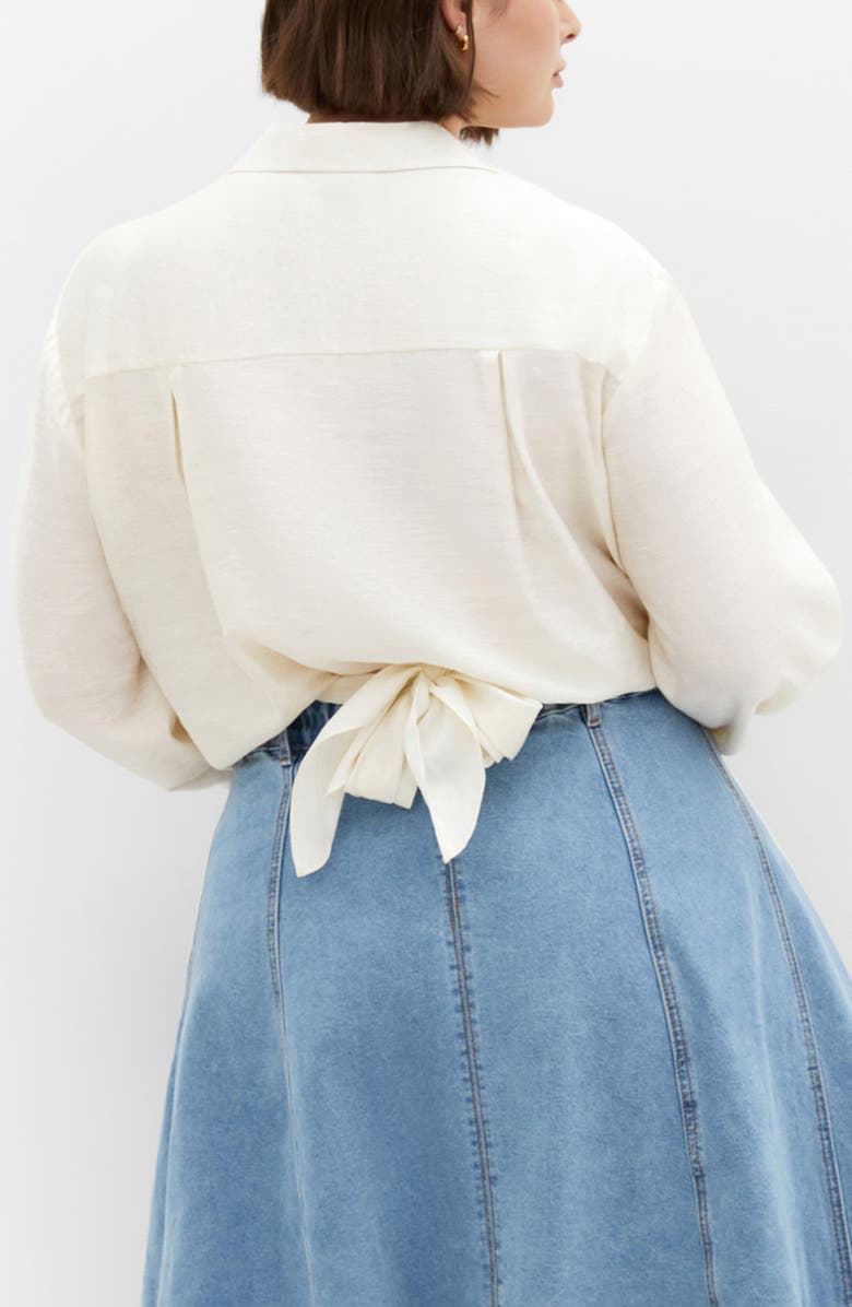 City Chic Winnie Tie Front Satin Shirt, Alternate, color, Cream