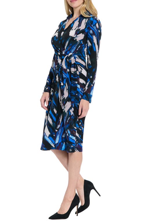 London Times Long Sleeve Faux Wrap Shirtdress In Blue