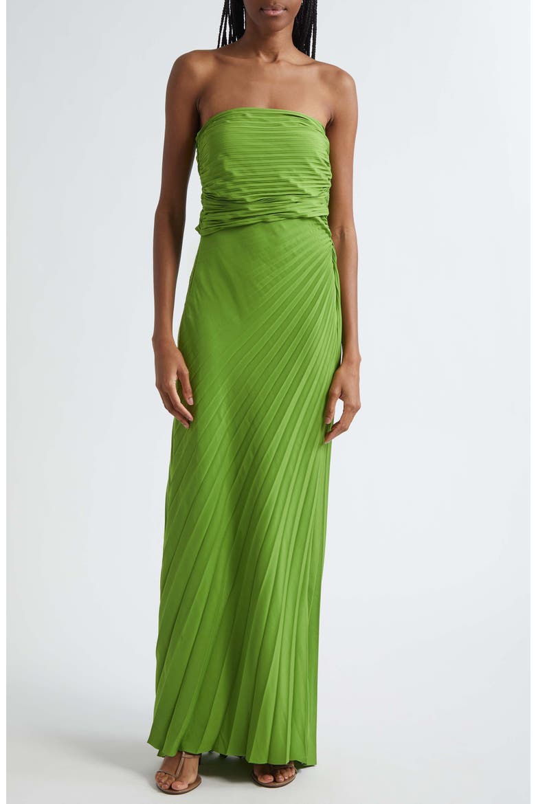 Bianca Pleated Strapless Gown, Main, color, LILY GREEN