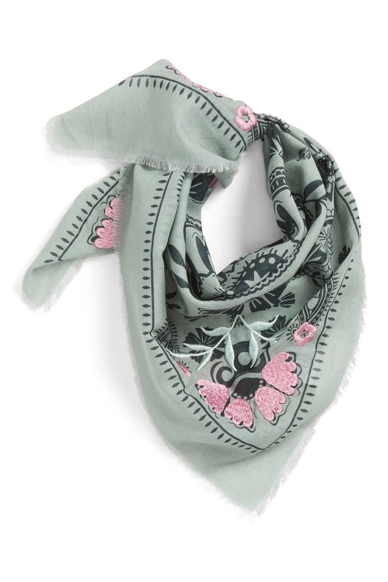 Floral Embroidered Bandana, Alternate, color, SAGE REGALIA