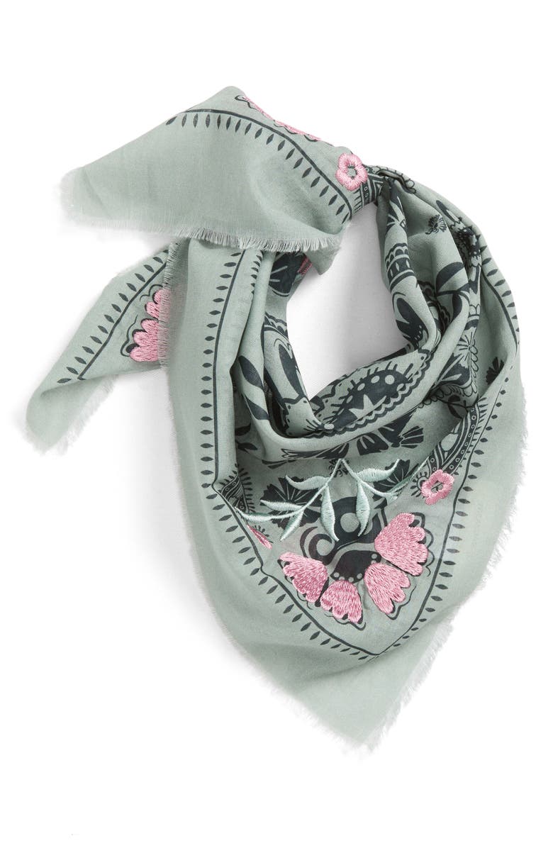Treasure & Bond Floral Embroidered Bandana, Alternate, color, Sage Regalia