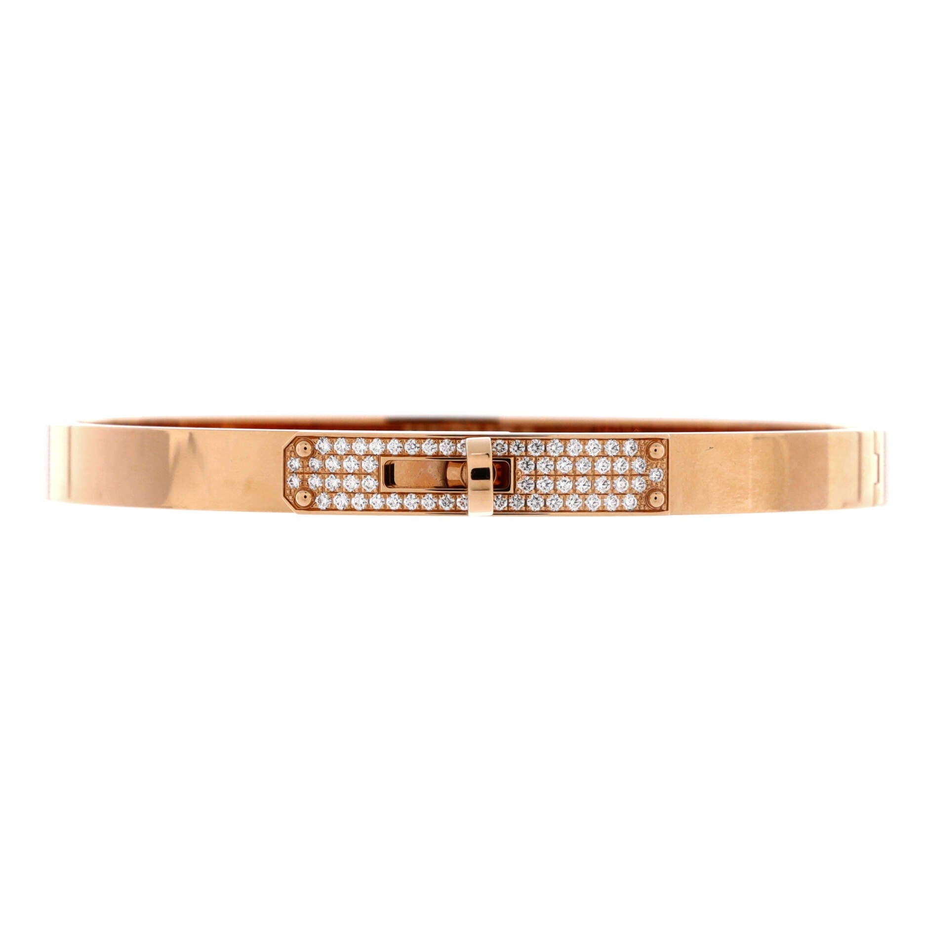 Pre-Owned Hermes Kelly Bracelet 18K Rose Gold and Pave Diamonds Small, Main, color, Rose Gold