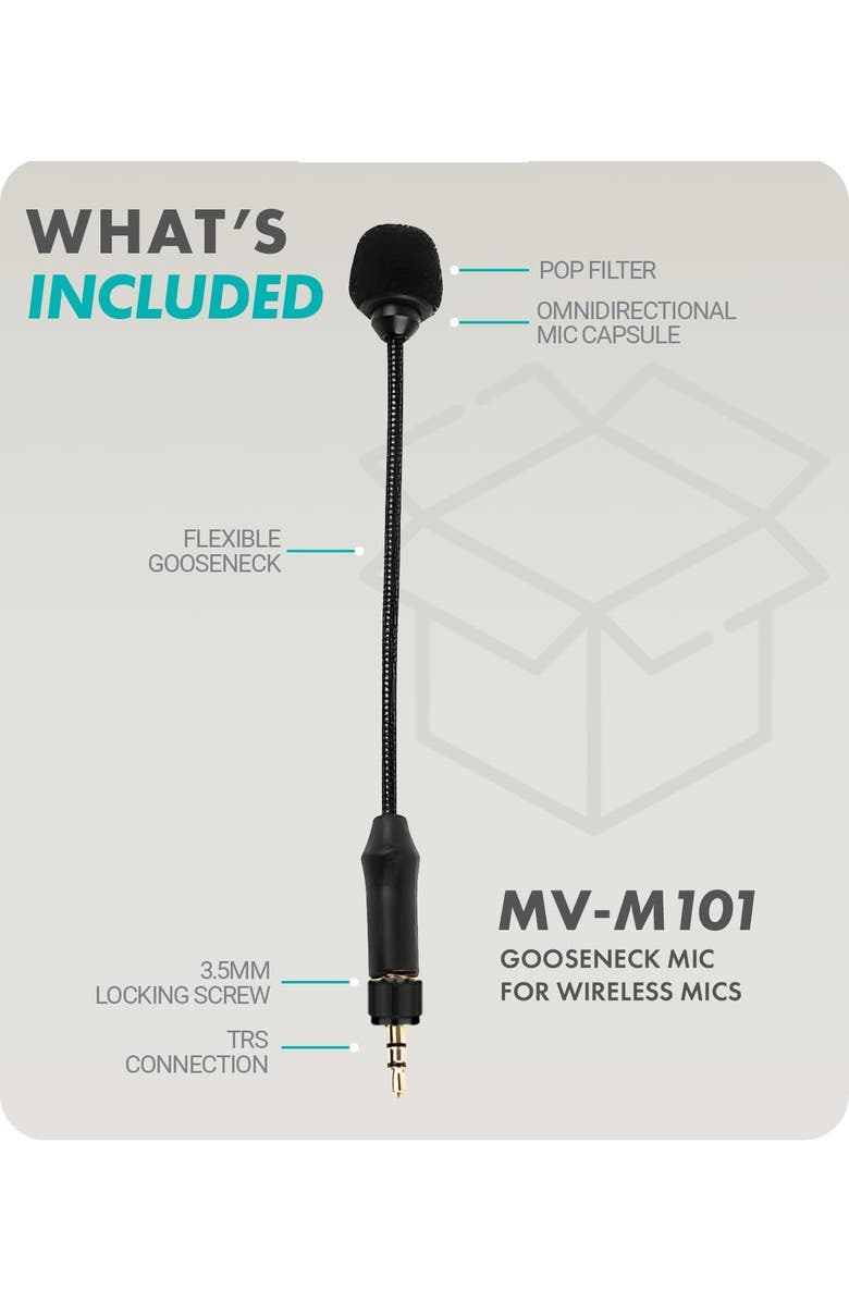 MOVO MV-M101 Gooseneck Omnidirectional Lavalier Microphone- Compatible Wireless Transmitters, Alternate, color, Black