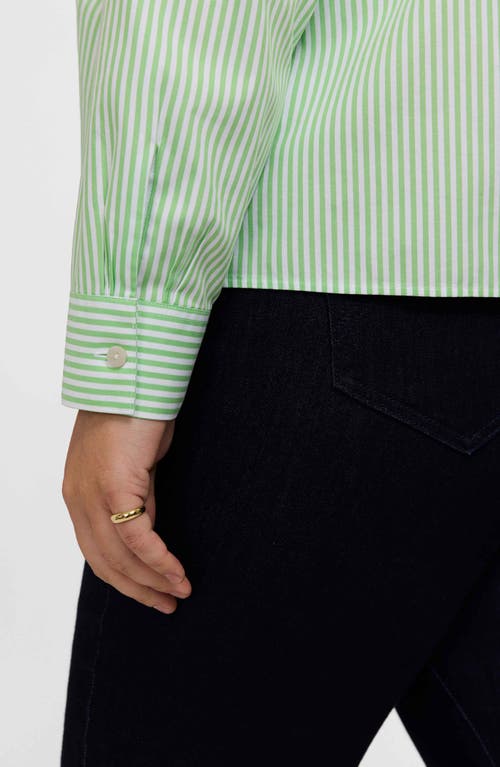 Foxcroft Jodie Stripe Cotton Button-up Blouse In Green