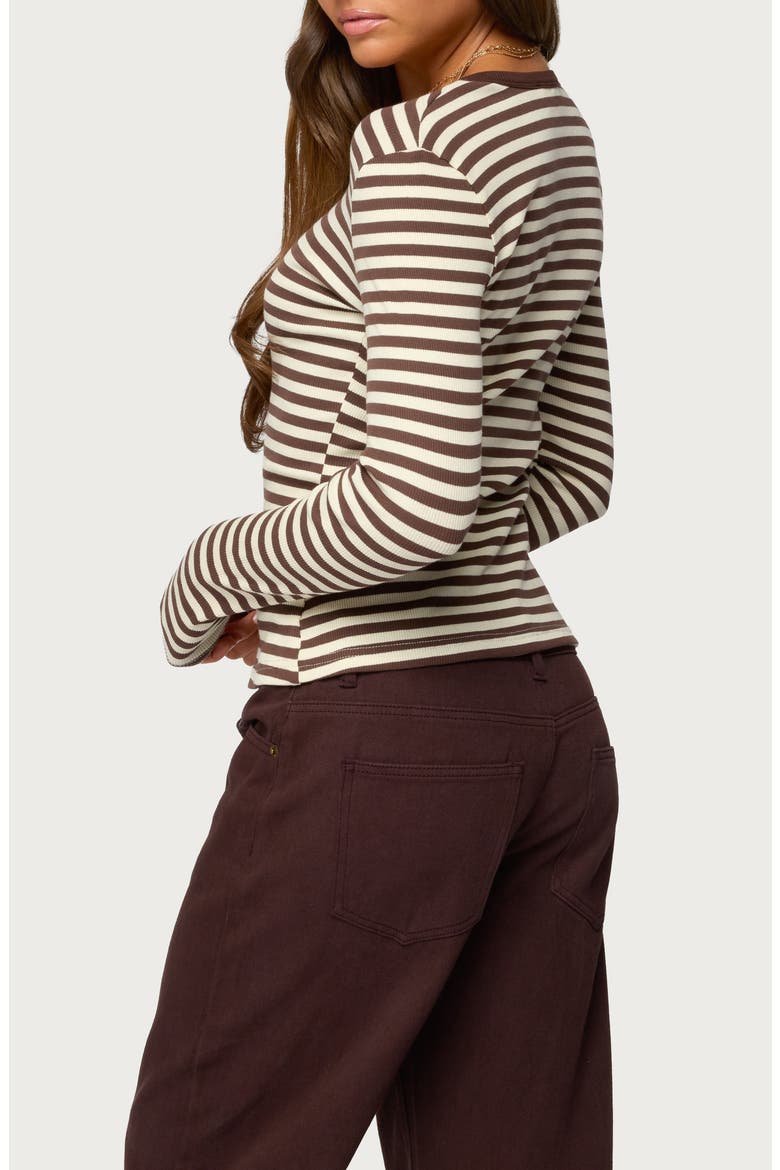 Roma Stripe Rib Henley Top, Alternate, color, BROWN