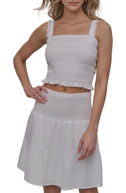 Ruffle Strap Smocked Cotton Crop Top