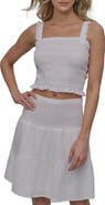 DKNY Jeans Ruffle Strap Smocked Cotton Crop Top