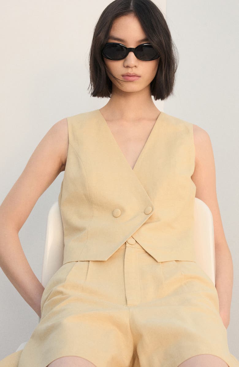 MANGO Double Breasted Vest, Alternate, color, Mustard