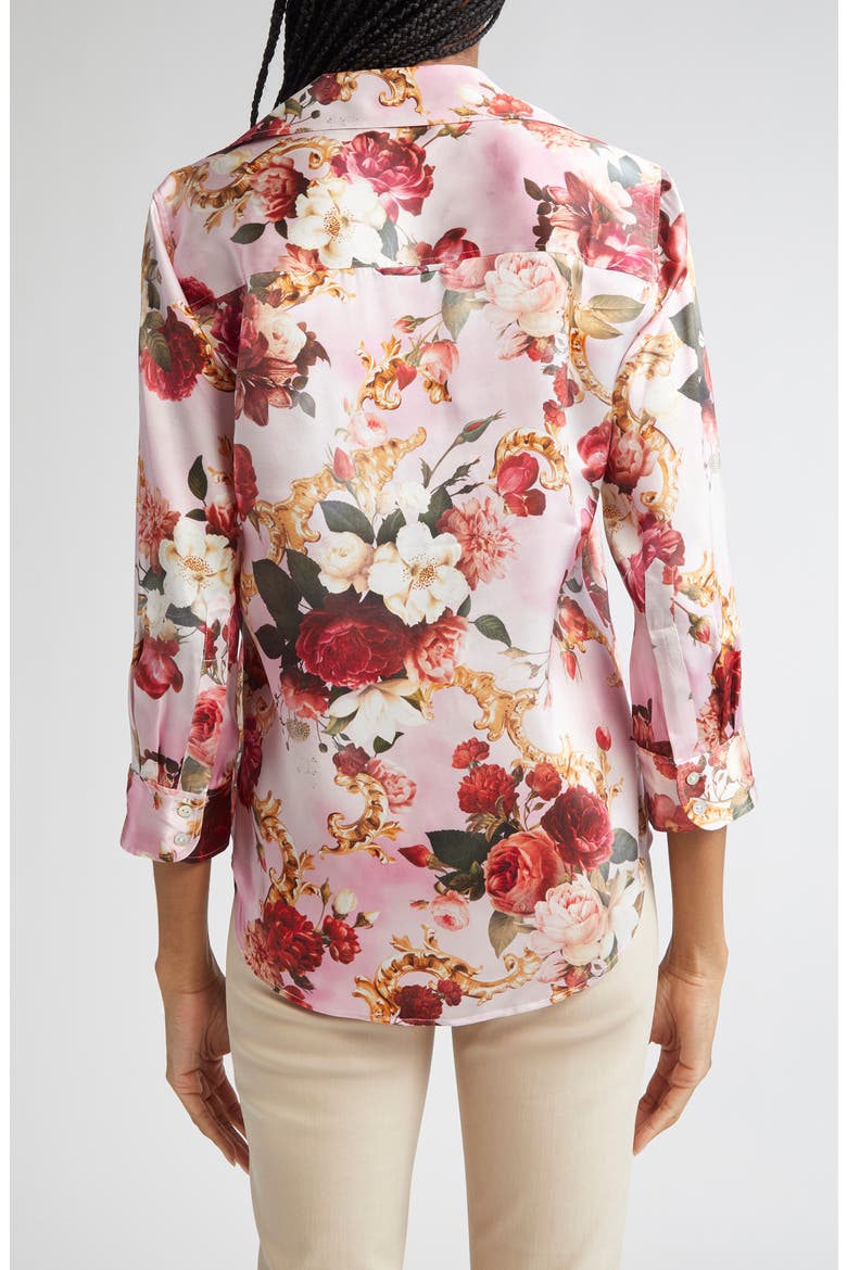Dani Three Quarter Sleeve Silk Button-Up Shirt, Alternate, color, PINK MULTI ROCOCO