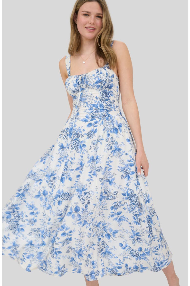 Floral Bustier Midi Dress, Alternate, color, BLUE MULTI