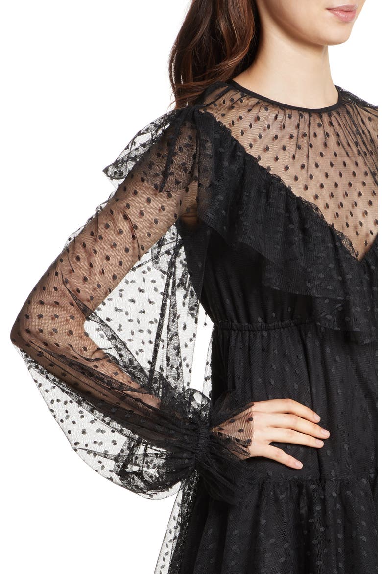 Dot Tulle Victorian Dress, Alternate, color, BLACK