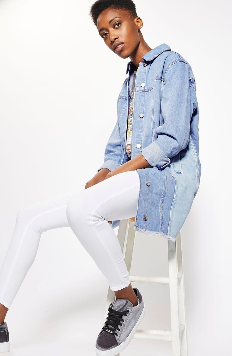 Topshop Colorblock Denim Jacket, Alternate, color,
