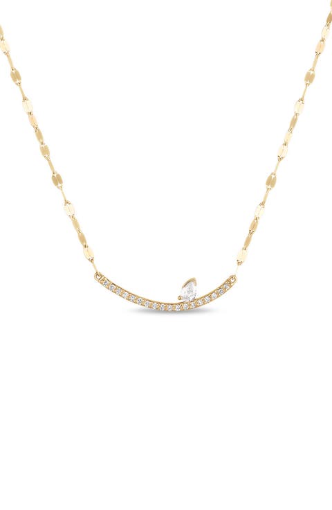 14K Gold Curved Diamond Pendant Necklace